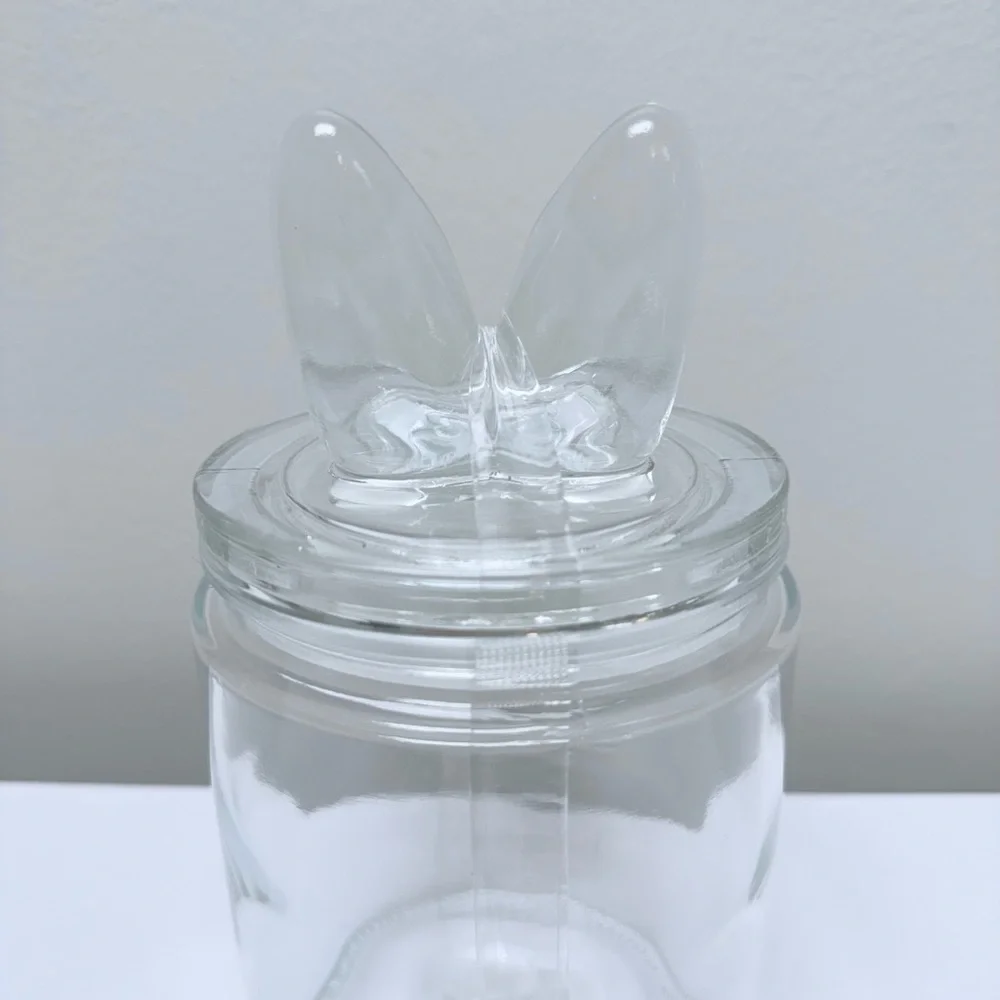 New Target Bullseye Playground Clear Glass Canister Jar with Bunny Ears